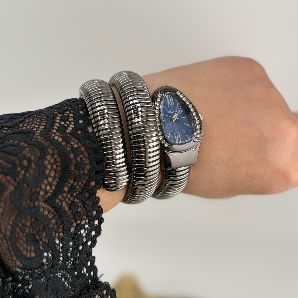 Serpenti Wrap Bracelet Watch – Black-Gray Tone / Dark Blue Dial ✨ - Picture 14 of 15